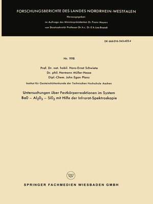 cover image of Untersuchungen über Festkörperreaktionen im System BaO — Al2O3 — SiO2 mit Hilfe der Infrarot-Spektroskopie